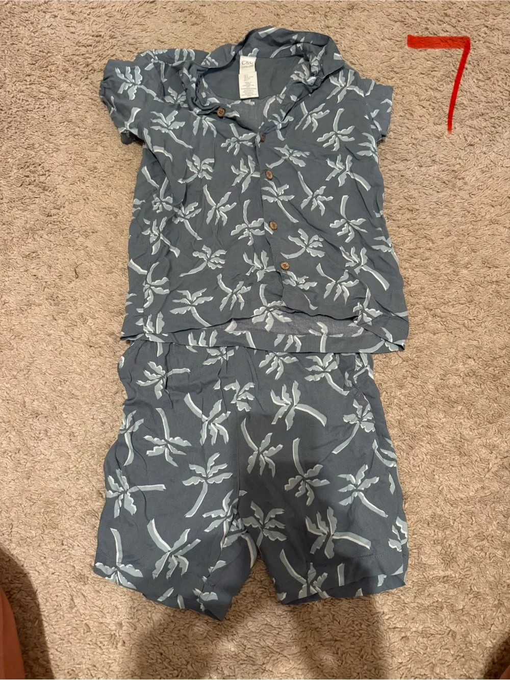 Children's Blue Palm-Print Short Pajama Set